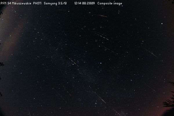 Składanka zdjęć meteorów zarejestrowanych pomiędzy 12 a 14 sierpnia
